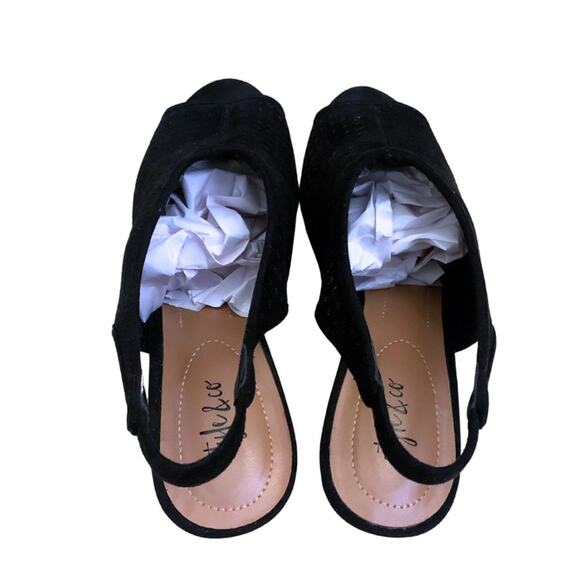 Style & Co Black Suede Caged Peep Toe Slingback Heels Sandals Size 8.5 Cutout - Picture 3 of 8